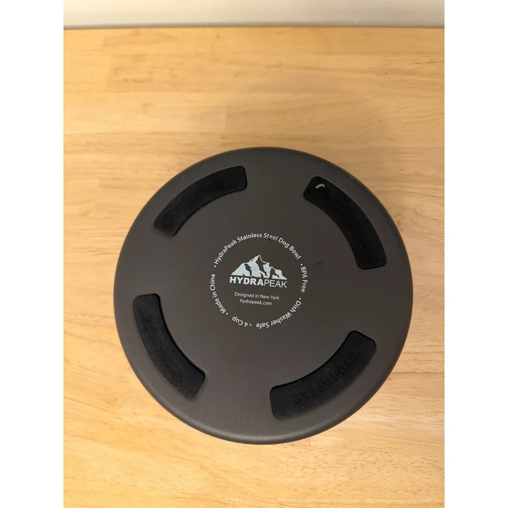Hydrapeak Stainless Steel Dog Bowl 4 Cup Insulated Non-Slip Pet Dish Gray
